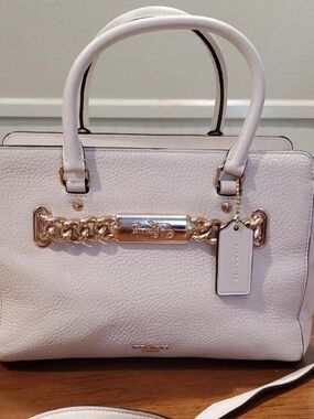 Coach 💗 Leather Satchel with Gold Chain Trim - purse bag